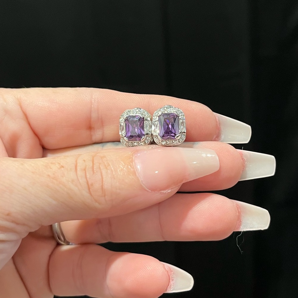 925 Amethyst CZ Diamond Earrings